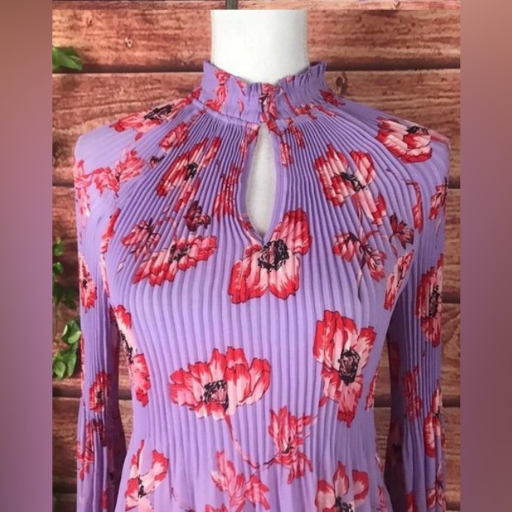 Belle Vere | Purple and Orange Floral Pleated Blouse